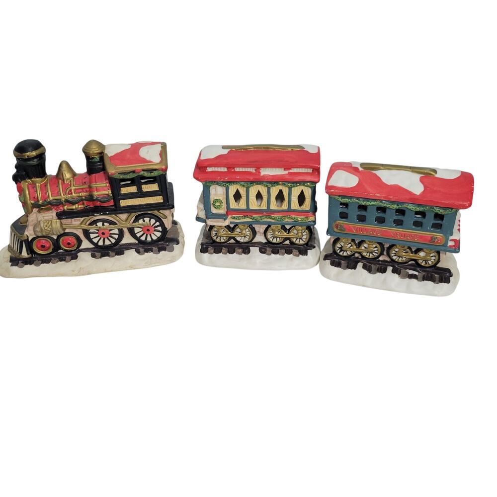 Vintage Village Square Porcelain Christmas Village Train Set Mervyn's 1997